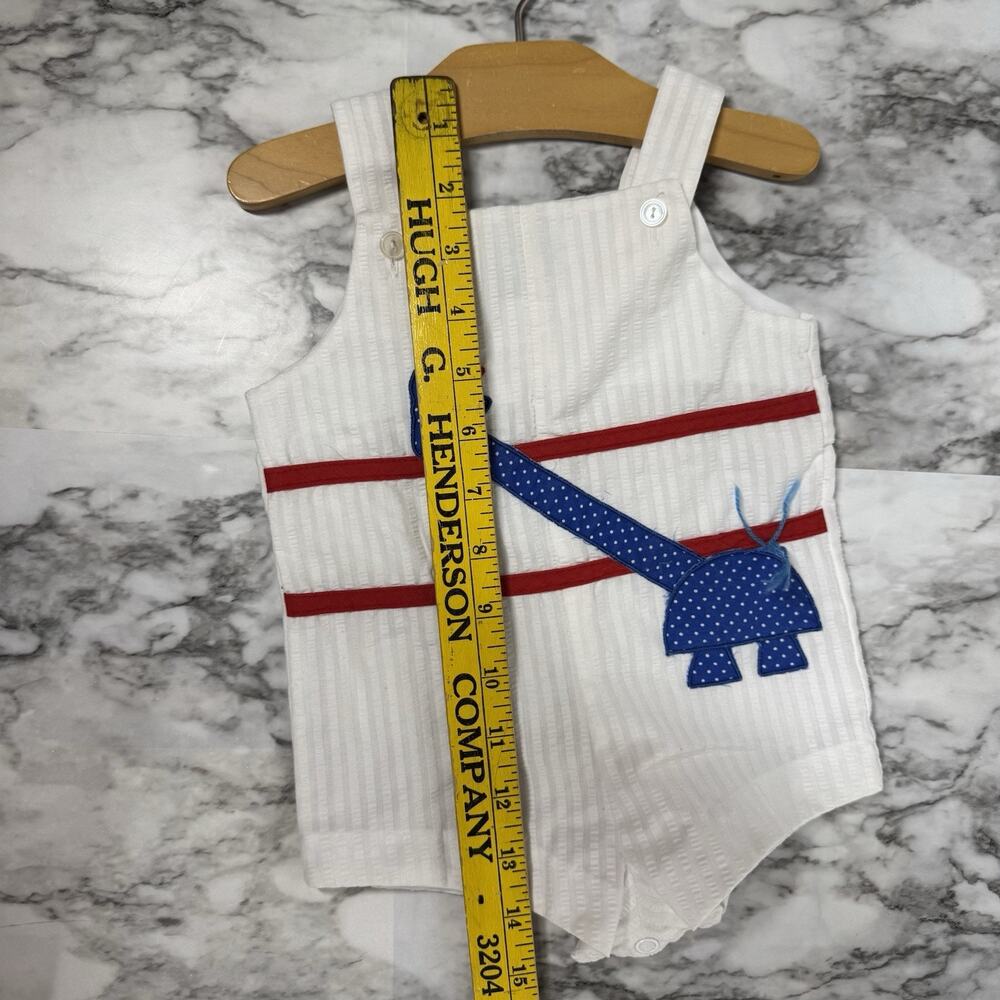 Vintage Seersucker Romper Overalls Baby Boy Size 3-6 mo Giraffe Shortalls - Picture 3 of 6